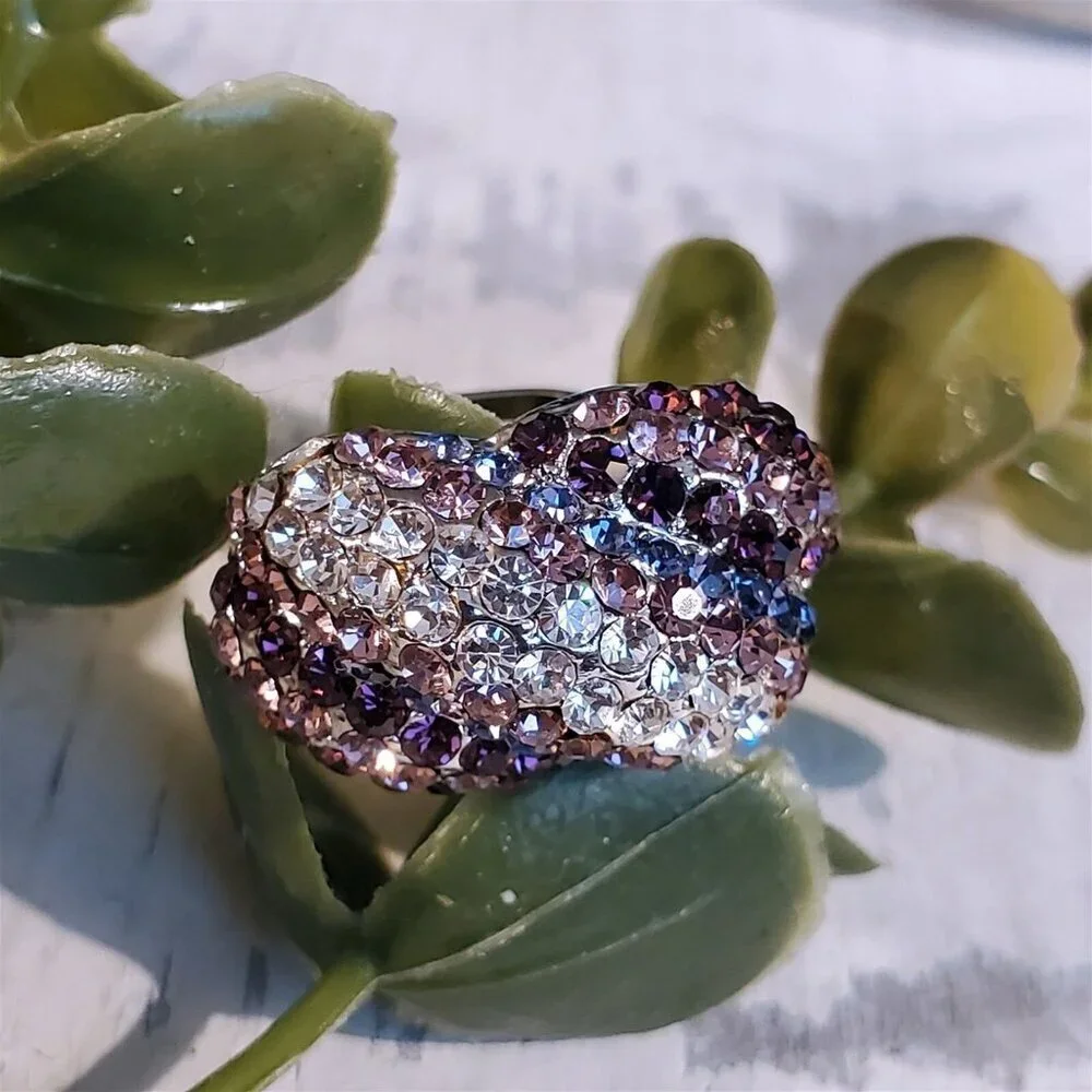Purple Clear Glam Czech Rhinestones Crystals Cocktail Ring
